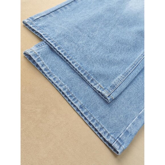 High-Waist Wide Leg Jeans Light Blue Denim Elastic Waist Modern Fit - Picture 6 of 6